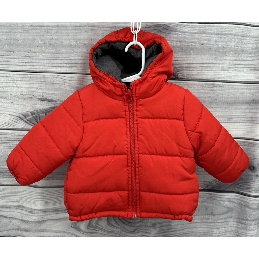 LONDON FOG FLEECE LINED PUFFER COAT - Infant Boy Size 12 Months - ORANGE